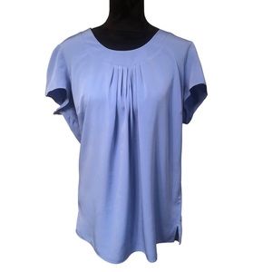 Lands End Silky Blue Pleated Blouse size Large
